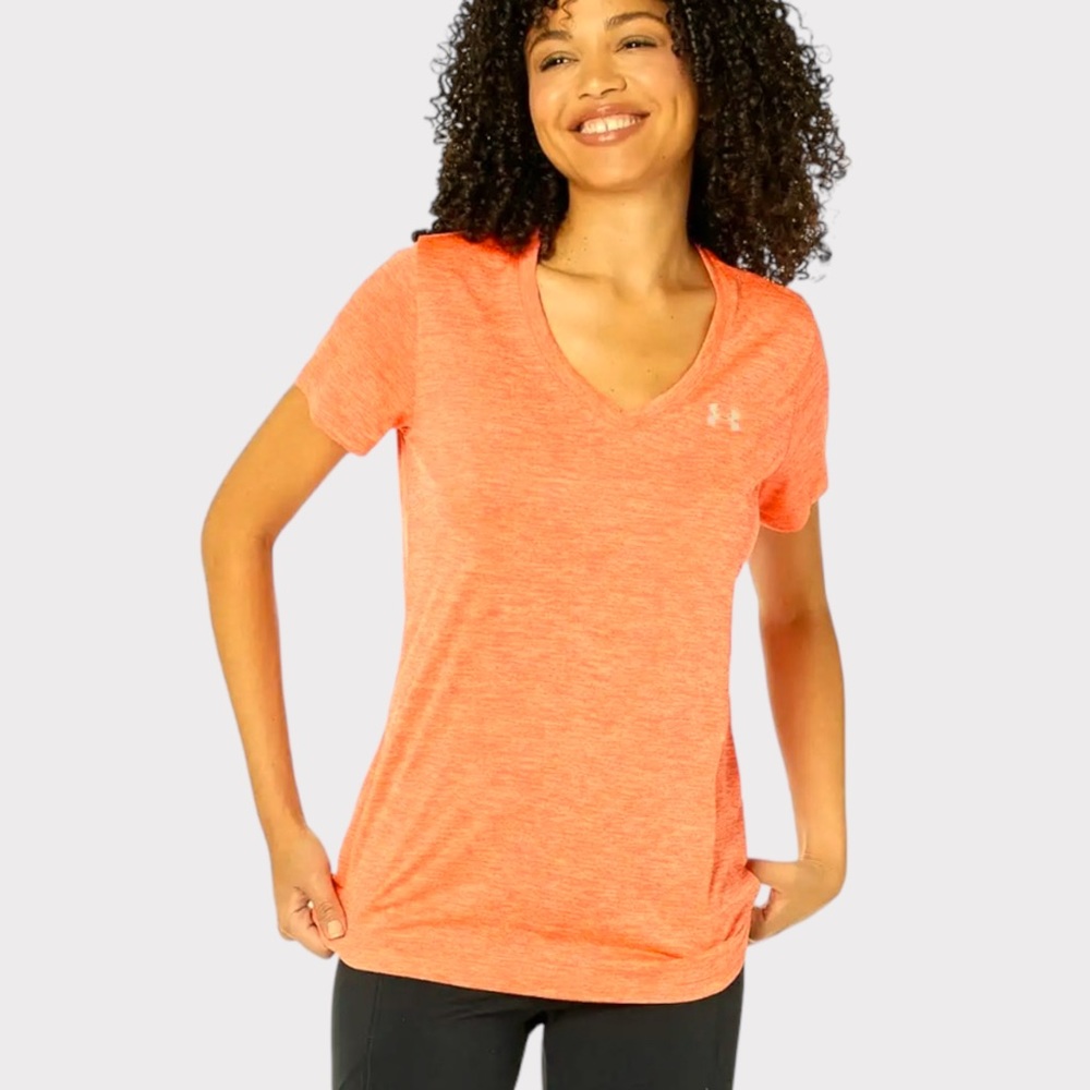 Under Armor - Tech V-Neck Short Sleeve Tee - Heather Orange - Size Large
